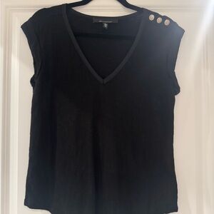White House Black Market Black V-Neck Cap Sleeve Tank with Shoulder Buttons